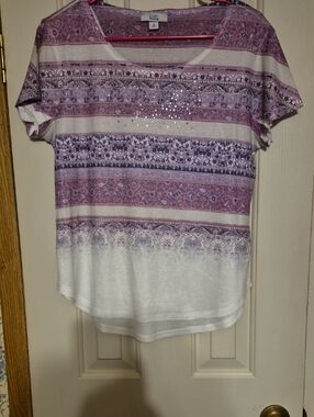 croft & barrow Lavender and White Short-Sleeve Patterned Tee